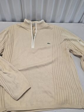 Lacoste Men’s Cream Half-Zip Ribbed Sweater